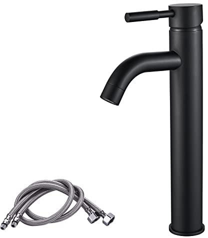 NewEast Black Tall Basin Tap, Single Lever Countertop Bathroom Sink Mixer Tap, High Rise Tap Faucet for Washroom