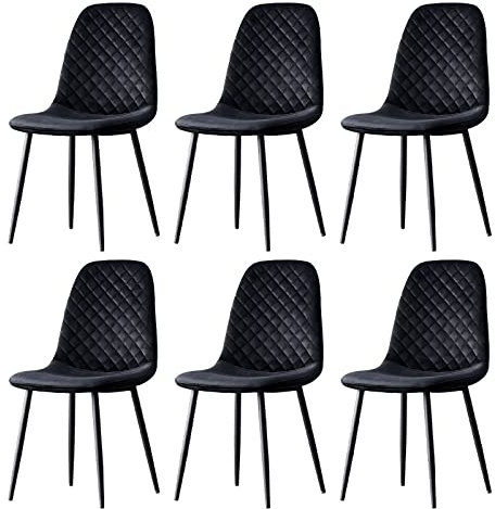 JYMTOM 6er-Set Samt Esszimmerstühle Wohnzimmerstuhl mit Rückenlehne Gitter-Design Sessel Scandinavian Vintage Esstischstuhl aus Samt mit Metallbeine (6, schwarz)