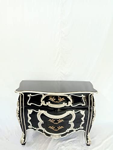 Kunibert Antike Louis Seize Barock Rokoko Stilmöbel Kommode Sideboard Farbe: Schwarz mit Silber