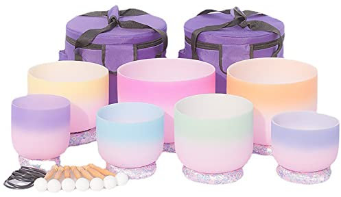 6-12 Pouces Ensemble De 7 Pièces Bols Chantants En Cristal De Quartz, For La Réduction Du Stress, La Prière, Le Bouddhisme, L'équilibrage Du Chakra Du Corps, Avec Percuteur En Daim (Size : 432hz)
