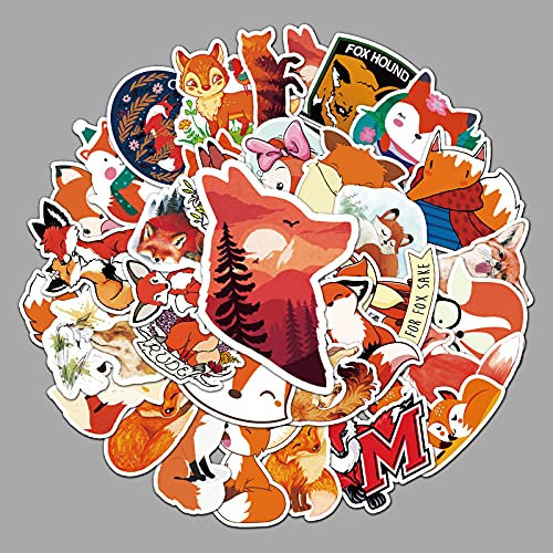 50 Stück Füchse Aufkleber Pack Animal Fox Sticker Set wasserdichte Vinyl Sticker für Laptop Kinder Autos Motorrad Fahrrad Skateboard Gepäck Koffer Computer Aufkleber Graffiti Decal