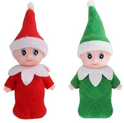 JHBEMAXS Mini Baby Elf Twins Craft Elves Set Kindness Craft Babies Doll Toys Decoration for Girls Boys Kids Adults (Pack of 2 Pieces Red & Green)
