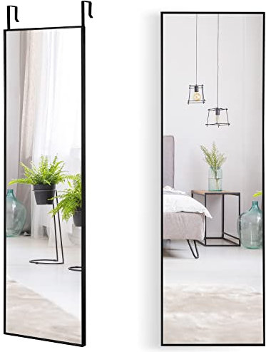 GOPLUS Wandspiegel 37x120 cm, Ganzkörperspiegel mit höhenverstellbaren Haken, Türspiegel Flurspiegel für Schlafzimmer, Wohnzimmer & Eingangsbereich (Schwarz)