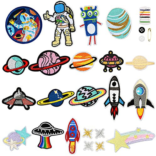AUAUY 22pcs Iron-on Transfers, Assorted Size Embroidered Iron on Patches, Cute Sewing Applique, DIY Sew Applique Repair Patch, Sew On/Iron On Patch for Jackets, Jeans, Pants, Backpacks, Clothes