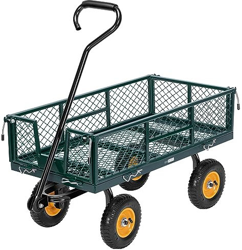 VIVOHOME Handwagen bis 250kg Gartenwagen mit 8” Luftreifen Transportwagen mit Metallgittern Robuster Belastbar Gerätewagen mit 180° drehbarem Griff geeignet für Rasenflächen Höfe Strände