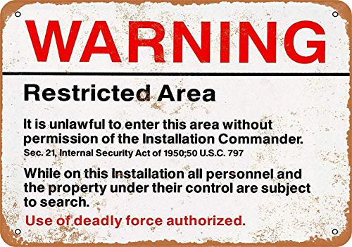 Warning Restricted Military Area 51 Blechschild Bar Retro Wanddekoration Poster Home Club Taverne Wand Door Ornament Aluminium Schild