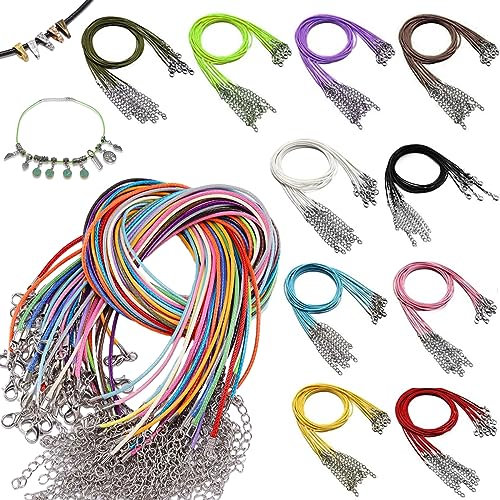 50 Pezzi Cordoncini Per Collana,Cordino per Collane Cerato,2mm Cordoncino per Collane,Cordoncino Cerato per Collane,Cera Corda Collana,per Collanine Fai Da Te,Braccialetto,Gioielli(45-50cm Regolabile)