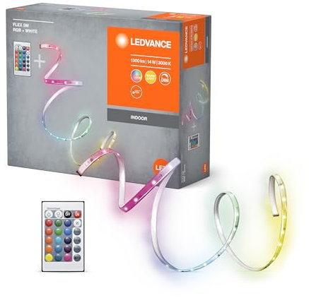Ledvance FLEX 5M LED-Streifen RC, weiß, 14W, 900lm, warmweißes Licht, integrierter Sound-Receiver, RGB-Farbsensor, Fernbedienung, lange Lebensdauer, einfache Montage, Schutzklasse IP20