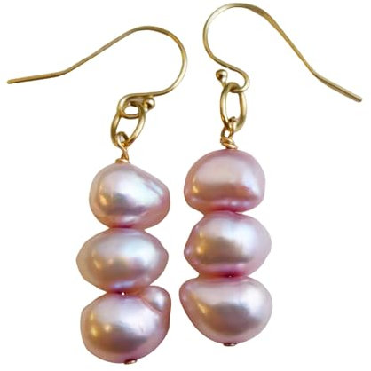 Cultured Freshwater Pearl 14kt Gold Filled Drop Dangle Earrings - Birthday Valentine's Mother's Day Gift - Handmade Jewellery Gift Ideas for Women and Ladies (Pale Pink)