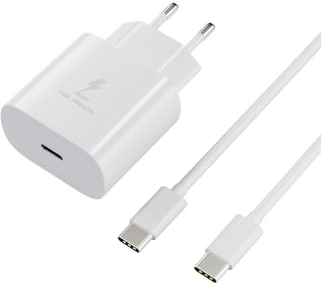 Caricabatterie Sumsamg 25W, Caricatore USB C Rapido per Galaxy A34 A55 A54 A53 A52 A35 A25 A15 A14 A13 S24 S23 S22 S21 S20/+/Ultra/S10/Z Flip/Z Fold, con cavo di tipo C da 2 m (Bianco)