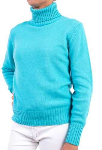Marenza Maglia Collo Alto Donna Misto Cashmere Doppio Filo Made in Italy (L, Turchese)