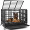 VOWNER Hundekäfig Hochbelastbar, Hundebox für große und mittlere Hunde, mit herausnehmbares Bodenschale und 4 feststellbaren Rollen, Doppeltüren, leicht zu reinigen, 96.5 x 63 x 76.7 cm, Schwarz