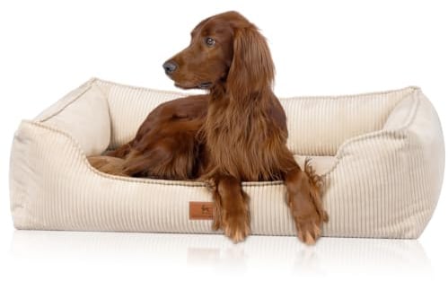 Knuffelwuff orthopädisches Hundebett aus Cord mit Handwebcharakter Nunavut M-L 85 x 63cm Beige - Abnehmbarer Bezug - waschbar - für große, mittelgroße und kleine Hunde