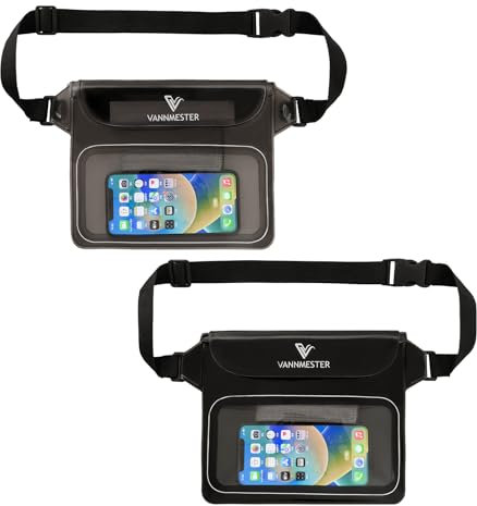 VANNMESTER Wasserdichte Hüfttasche, berührbare Gürteltasche, wasserdichte Bauchtasche zum Schwimmen, Kajakfahren, Schnorcheln, Strand, Schwarz / Grau, 18 x 7.1 inches, Unisex