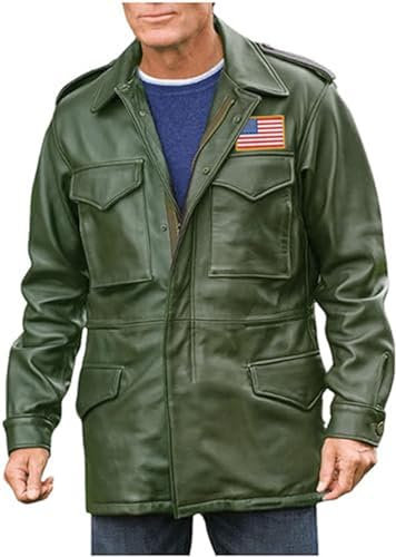 HiFacon John Rambo M65 Herren-Feldjacke mit mehreren Taschen, Militär-Freizeitkleidung, Grün - Leder, XXS