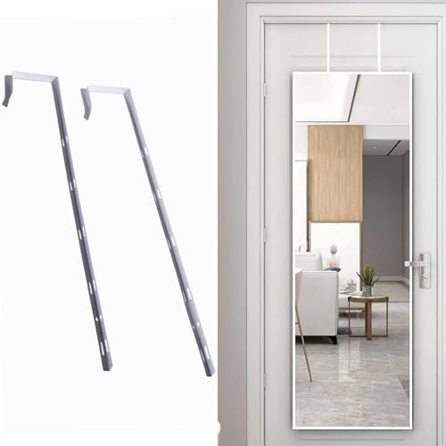 YUMMIS Adjustable Over The Door Mirror Hanger, 2 PCS Hooks 13.6 in White Brackets Set Depth Heavy Duty Hook for 1.8'' Door Depth(Not Included Mirror)