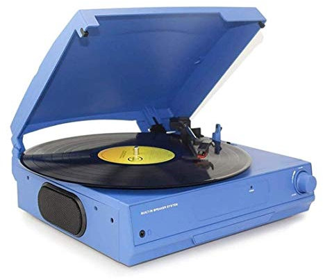XCSCUK Record Players, Music Box Belt Driven Turntable with Built In Stereo Speaker,Vintage Style Record Player,Bluetooth,For Families (Blue)