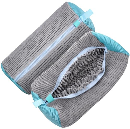 Kssvzz 2PCS Bolsa para Lavar Zapatillas en Lavadora, Reutilizable Bolsa Lavadora Zapatillas con Cremallera, Bolsa Lavar Zapatillas Lavadora 360° Limpieza Completa para Lavadora y Secadora (Gris)