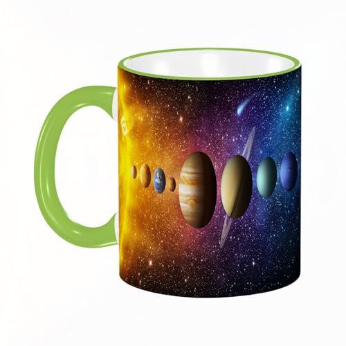 KDWJS Tasse Keramik Kaffeetassen Große 11oz Tassen 330ml Trinkgläser Mit Griff Personalisierte Geschenk Weiß,Venus Neptun Orbit Nebel Wissenschaft Sonnensystem Mond Planet Sonne Konzept Merkur Komet
