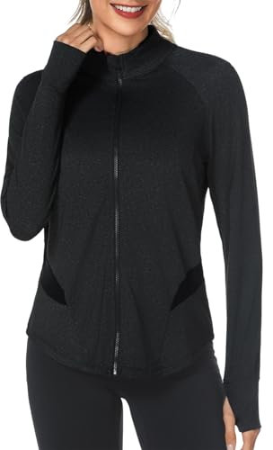 Gyabnw Damen Laufjacke Sportjacke Langarm Sweatjacke Atmungsaktive mit Daumenloch Für Laufen Yoga Fitness