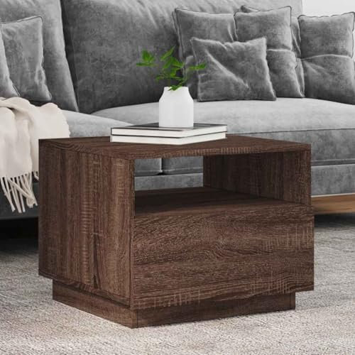 IBUQDDV Couchtisch mit LED-Leuchten Braun Eichen-Optik 50x49x40 cm Coffee Table Couchtische Sofatisch Wohnzimmertisch für Wohnzimmer Home Office