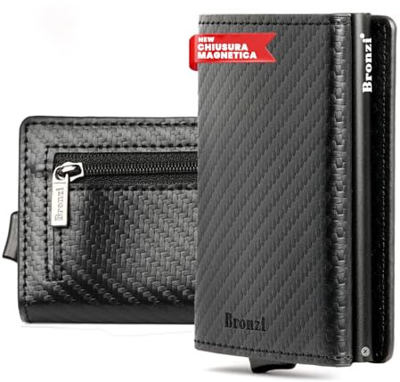 Bronzi® Portafoglio Uomo Slim Piccolo | Portacarte Uomo Donna Portatessere Porta Carte Di Credito | Portafogli Mini Protezione (𝐌𝐀𝐆𝐍𝐄𝐓𝐈𝐂 𝐂𝐀𝐑𝐁𝐎𝐍, 𝐌𝐀𝐆𝐍𝐄𝐓𝐈𝐂 𝐂𝐀𝐑𝐁𝐎𝐍)