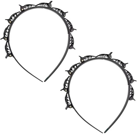 2 Stück Haarreif mit Klammern Schwarz,Clip Haarreifen Twist Braid 8 Klein Klammern,Butterfly Clips Haarreif Rutschfeste für Damen,Elegantes Stirnband für Alle Haartypen und Frisuren