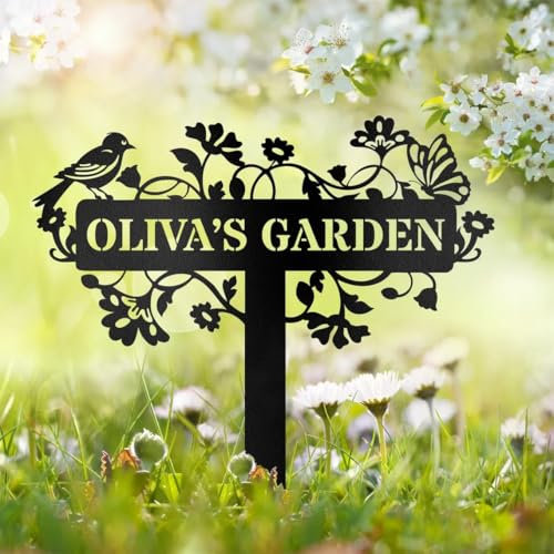 Personalised Bird Garden Signs with Stake, Custom Metal Garden Decor, Name Sign, Rustic Yard Welcome Sign, Lawn Ornaments Outdoor Allotment Sign, Address Signs, Home Gift