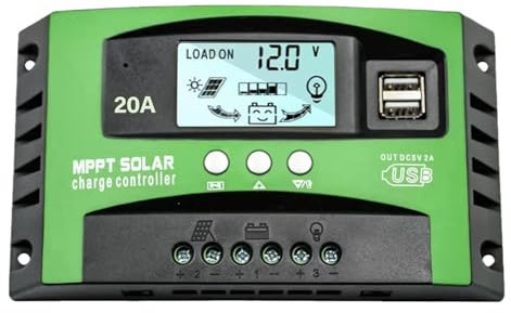 100A MPPT Solar Controlador de Carga,12V 24V Panel Solar Batería Regulador Inteligente con Pantalla LCD Dual USB,Múltiples Modos de Control de Carga Pantalla LCD Ajustable (Green)