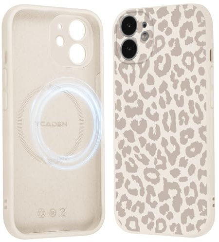 Saqmkil Handyhülle Magnetische für iPhone 11 6,1 Hülle, Aesthetic Muster Leopard Mädchen Case Kompatibel mit MagSafe, Weich Flüssigem Silikon TPU Bumper Stoßfeste Kratzfest Schutzhülle Cover, Beige