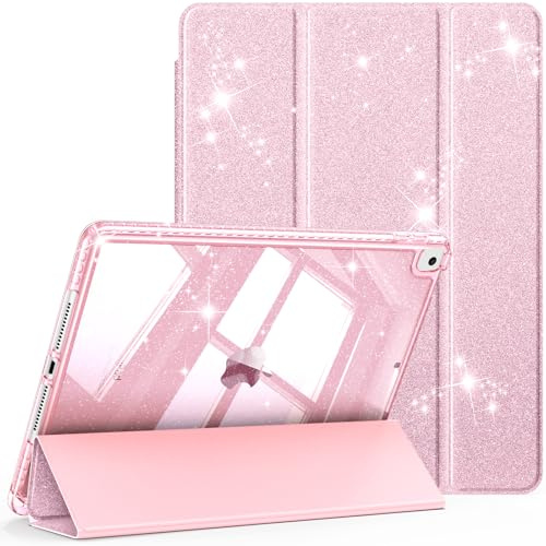 Fintie Funda Purpurina para iPad de 10,2 Pulgadas de 9/8/7 Generación | (Modelo 2021/2020/2019) - Carcasa transparente con soporte para bolígrafo, resistente a los golpes, Rosa Claro