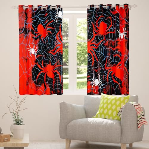 Homemissing Spider Web Fenstervorhang 137x117cm Kinder Gothic Blickdichte Vorhänge für Jungen Mädchen Jugendjahre Halloween Thema Vorhänge Atmungsaktive Spider Schlafzimmer Dekor