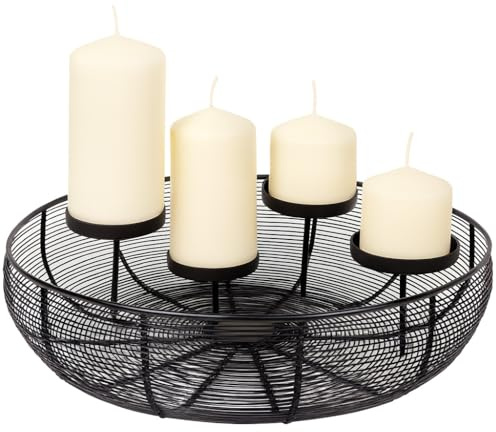 Adventskranz Schwarz Ø36 cm Metallschale Champagner Kerzen Weihnachtsdeko | BURI Adventsdekoration aus Drahtgeflecht für vier Stumpenkerzen als moderner Tischschmuck zur festlichen Weihnachtszeit