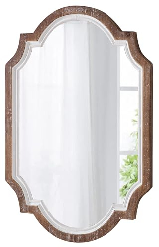 Sintosin Ovaler Spiegel Holzrahmen 40 x 60 cm, Rustikaler Dekorative Wandspiegel Vintage, Holzspiegel für Wohnzimmer, Schlafzimmer, Badezimmer, Flur, Horizontal oder Vertikal