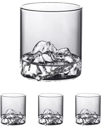 Verre à whisky de montagne de style japonais – Verre de bar transparent multifonction, durable et résistant à la chaleur pour whisky, cocktail, bière, pour la maison, le bureau et l'extérieur (4, 300)