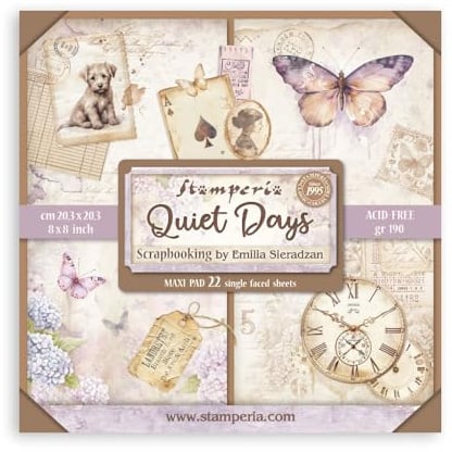 Stamperia - Scrapbook Paper Pad for Scrapbooking, Albums, Card Making, Bullet Journalling and More, Acid Free, Single Face, Perfect for Hobbies, Crafts, and Gifting (Quiet Days) (20.3 x 20.3cm)