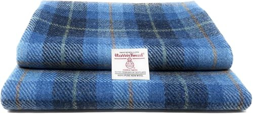Traditioneller Harris-Tweed-Stoff, Schottenkaro, reine Wolle, 100 x 150 cm | Authentizitätsetiketten