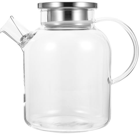 SHINEOFI Pichet à Eau en Verre Épaissi 1,6l Transparent Couvercle Inox, Distributeur de Boisson Cuisine, Carafe Rafraîchissante pour Jus et Eau Fraîche