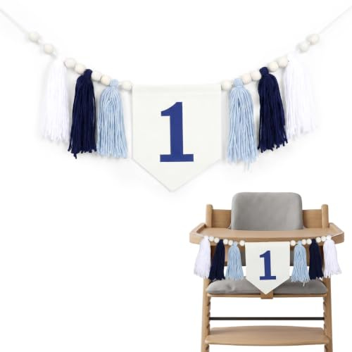 RAHHLIZS 1. Geburtstag Hochstuhl Banner, Blau Girlande 1 Jahr Partydeko | 1. Geburtstags Hochstuhl Banner, Girlande 1. Geburtstag Hochstuhlbanner für Mädchen Jungen Babyschaum, Kinderzimmer