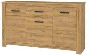 FORTE Havanna Kommode mit 3 Türen und 1 Schublade, Holzwerkstoff, Alteiche, 62 x 95,7 x 161,4 cm