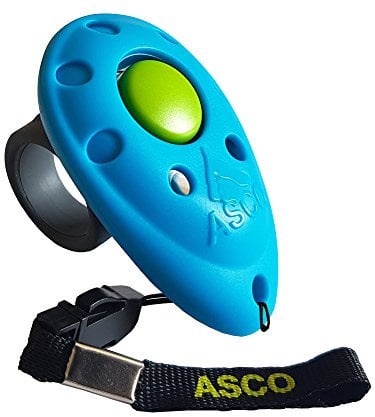 ASCO Finger Clicker, Premium Clicker für Clickertraining, Hunde Katzen Pferde Profi-Clicker, Hundetraining Klicker, blau, ASCO-04F