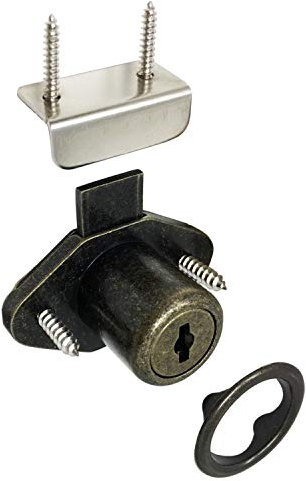 Desunia Office Desk Lock for Drawer & Door - 7/8 (.875) Bore - Antique Brass- Keyed Alike - Includes Escutcheon Trim Ring, Strike, Screws - 4 Locks