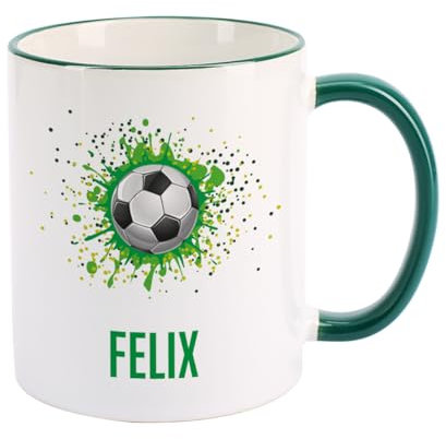 Herz & Heim® Fußballtasse mit Namen für Freizeitkicker und Fußballhelden