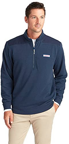 Vineyard Vines Men's Collegiate Shep Quarter-Zip Pullover Sweatshirt Shirt, Vineyard Navy, S