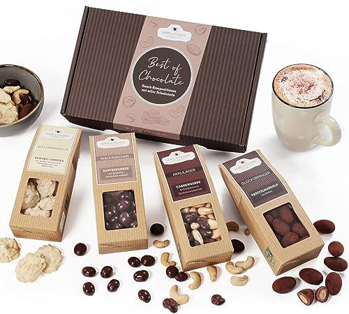 wellnuss Schokoladen Geschenk Best of Chocolate – Nussmischung Geschenkset für Frauen, Männer und Paare - Nüsse mit Schokolade in einer Geschenk Box
