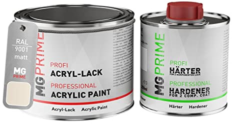 MG PRIME RAL 9001 Cremeweiss/Cream matt Acryl-Lack Dose + Härter 0,75 L