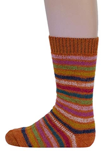 Hirsch Natur, Baby und Kinder Vollplüsch Ringelsocken, 100% Wolle (kbT) (29-30, Orange (Ringel))