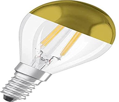 OSRAM Filament LED Lampe mit E14 Sockel, Warmweiss (2700K), Tropfenform Gold verspiegelt, 4W, Ersatz für 34W-Glühbirne, LED Retrofit CLASSIC P Mirror