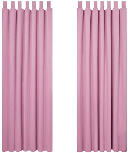 Deconovo Verdunkelungsvorhang Gardine Blickdicht mit Schlaufen Thermo Kinderzimmer, 290x140 cm(HöhexBreite), Rosa, 2er Set