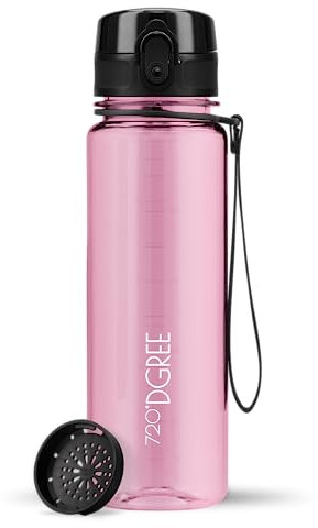 720°DGREE Botella Agua Niños 500ml “uberBottle“ - Tamiz-Fruta, crystalClear - Sin BPA, Prueba de Fugas, Reutilizable - Cantimplora delgada, ligera - Water Bottle para Escuela, Niña, Deporte, Ciclismo